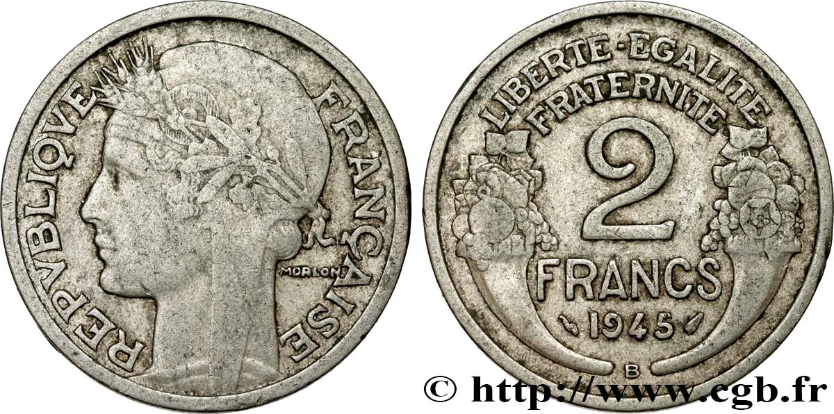 2 francs Morlon, aluminium 1945 Beaumont-Le-Roger F.269/6 S20 