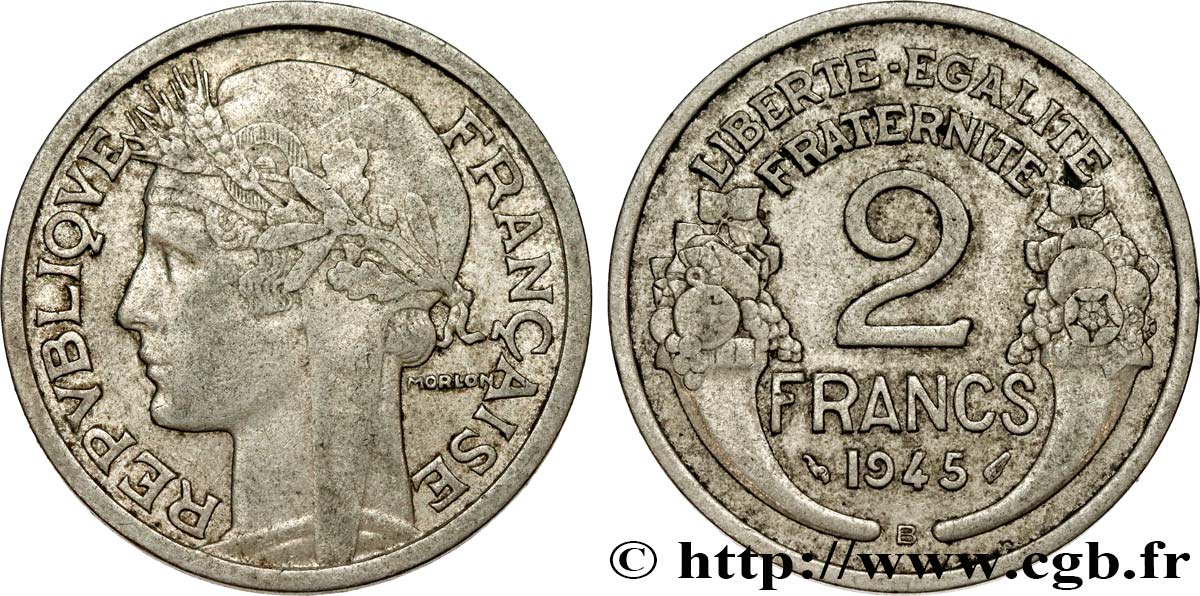 2 francs Morlon, aluminium 1945 Beaumont-Le-Roger F.269/6 VF35 