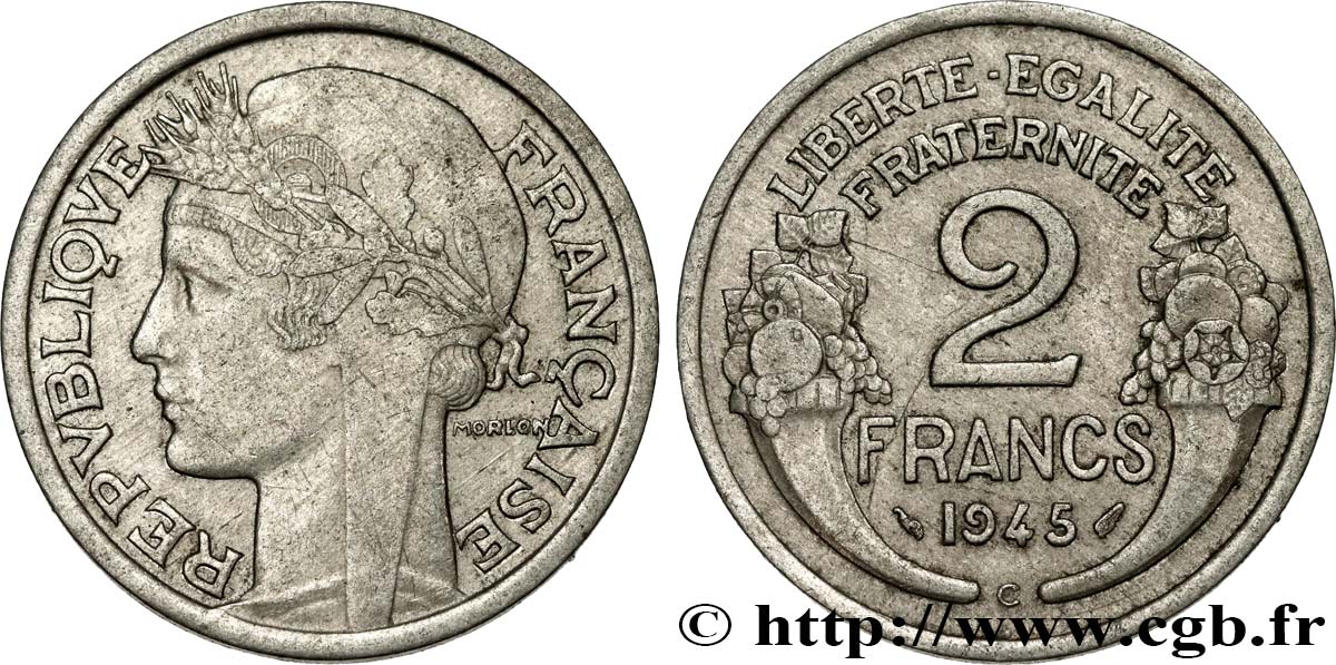 2 francs Morlon, aluminium 1945 Castelsarrasin F.269/7 MBC45 