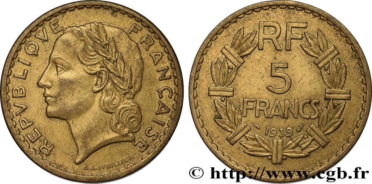 5 francs Lavrillier, bronze-aluminium 1939  F.337/3 BB48 