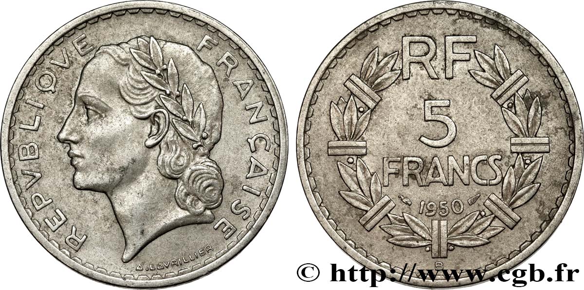 5 francs Lavrillier, aluminium 1950 Beaumont-Le-Roger F.339/21 MBC48 