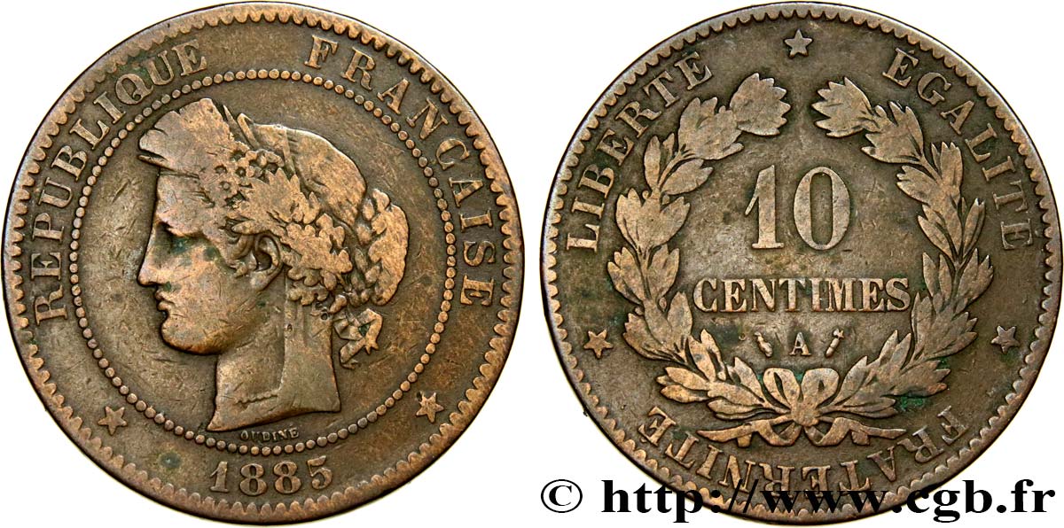 10 centimes Cérès 1885 Paris F.135/29 TB15 