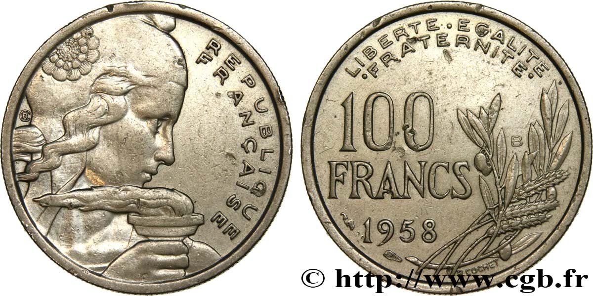 100 francs Cochet 1958 Beaumont-le-Roger F.450/14 XF 