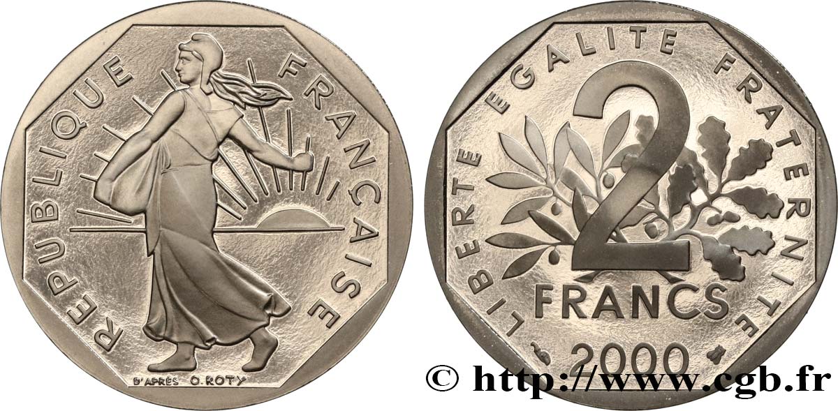 2 francs Semeuse, nickel, BE (Belle Épreuve) 2000 Pessac F.272/28 var. MS 