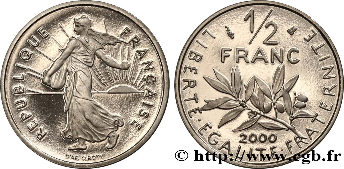 1/2 franc Semeuse, BE (Belle Épreuve) 2000 Pessac F.198/43 var. FDC 