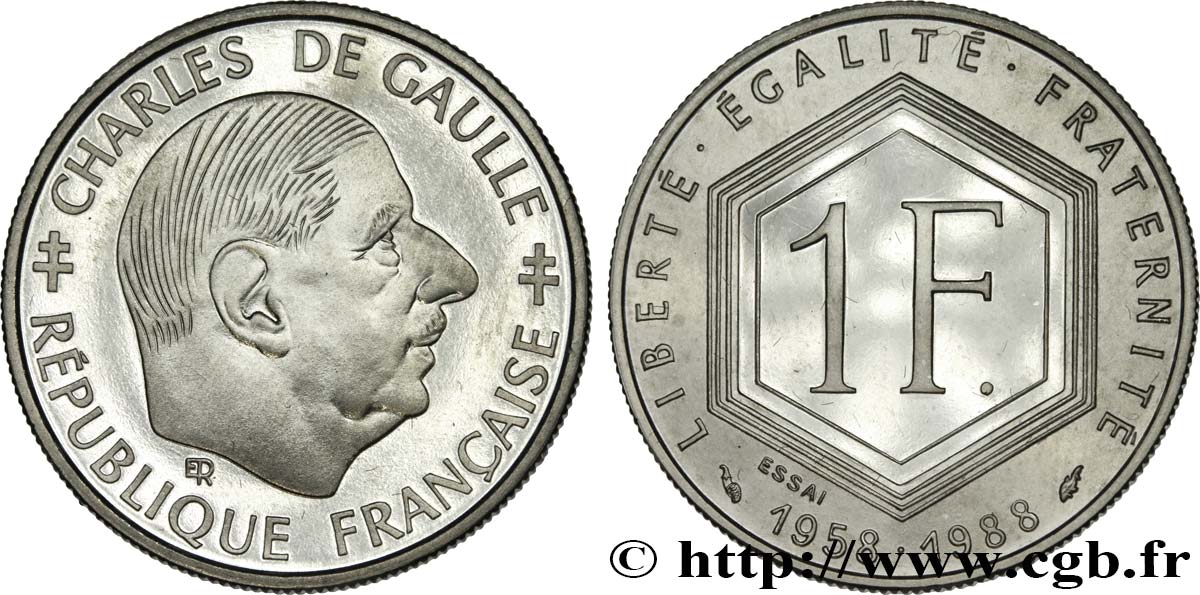 Essai de 1 franc De Gaulle 1988 Pessac F.227/1 MS64 