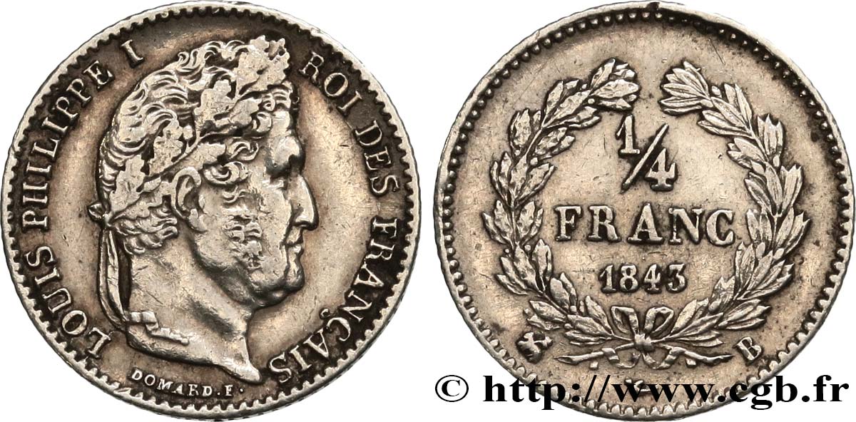 1/4 franc Louis-Philippe 1843 Rouen F.166/94 MBC 