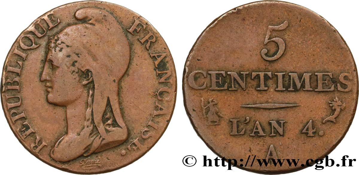 5 centimes Dupré, petit module 1796 Paris F.113/1 TB25 