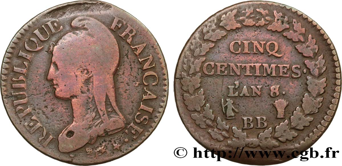 Cinq centimes Dupré, grand module 1800 Strasbourg F.115/118 TB 