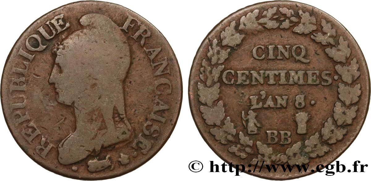 Cinq centimes Dupré, grand module 1800 Strasbourg F.115/124 BC15 