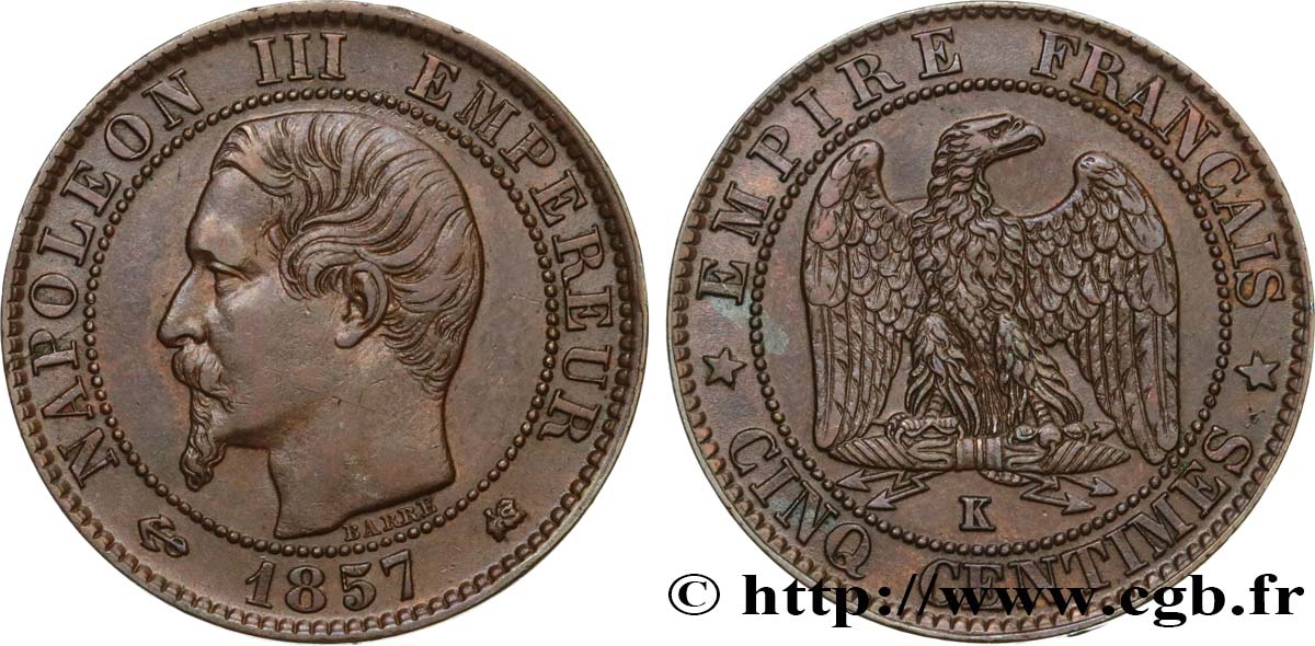 Cinq centimes Napoléon III, tête nue 1857 Bordeaux F.116/41 SS48 