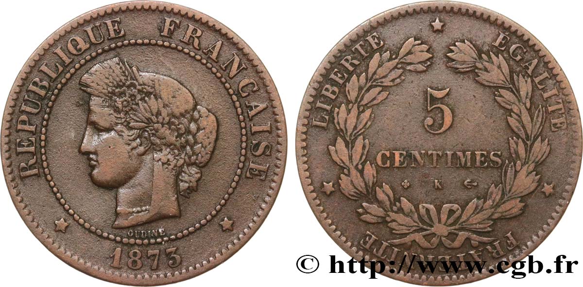 5 centimes Cérès 1873 Bordeaux F.118/8 TB20 