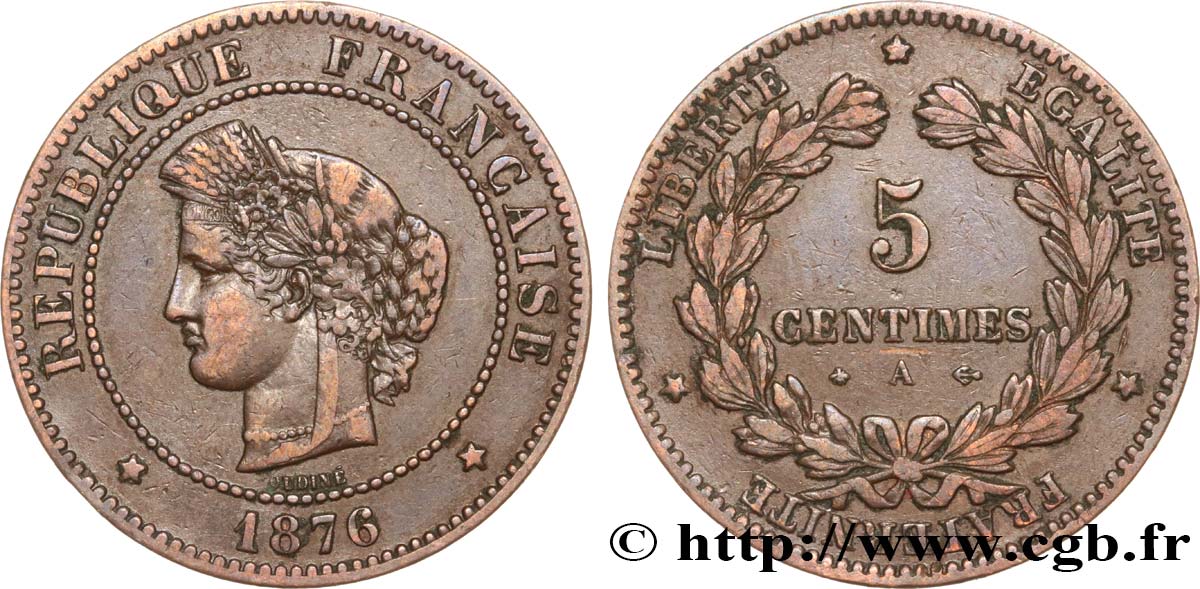 5 centimes Cérès 1876 Paris F.118/13 BC35 