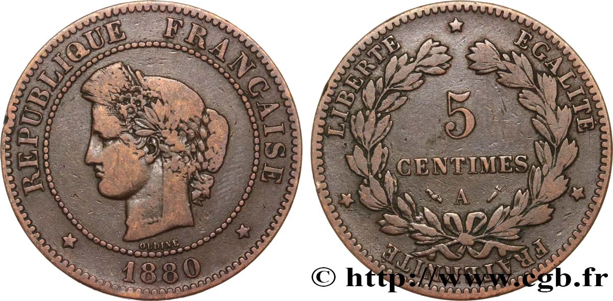 5 centimes Cérès 1880 Paris F.118/21 TB20 