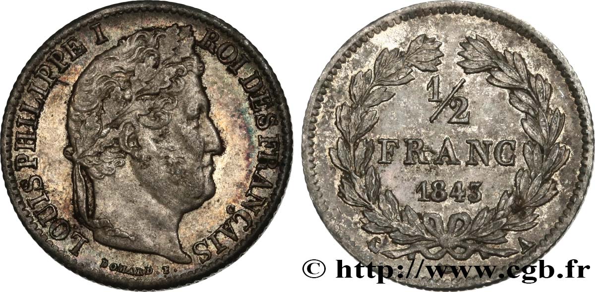 1/2 franc Louis-Philippe 1843 Paris F.182/99 SS50 