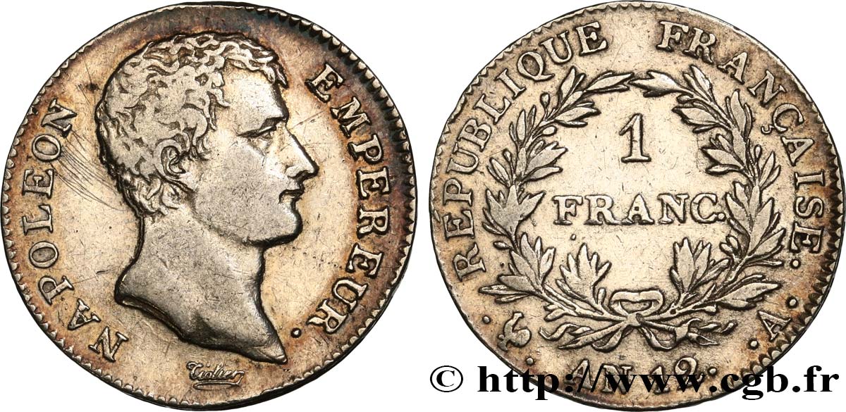 1 franc Napoléon Empereur, Calendrier révolutionnaire 1804 Paris F.201/1 fSS 