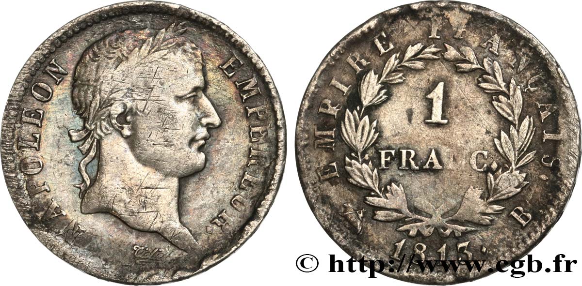 1 franc Napoléon Ier tête laurée, Empire français 1813 Rouen F.205/59 S 