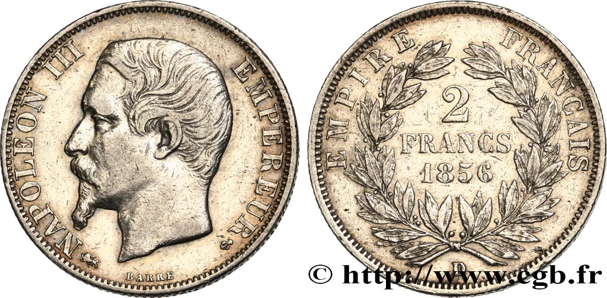 2 francs Napoléon III, tête nue 1856 Lyon F.262/8 TTB+ 