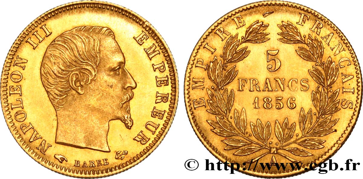 5 francs or Napoléon III, tête nue, grand module 1856 Paris F.501/2 VZ+ 