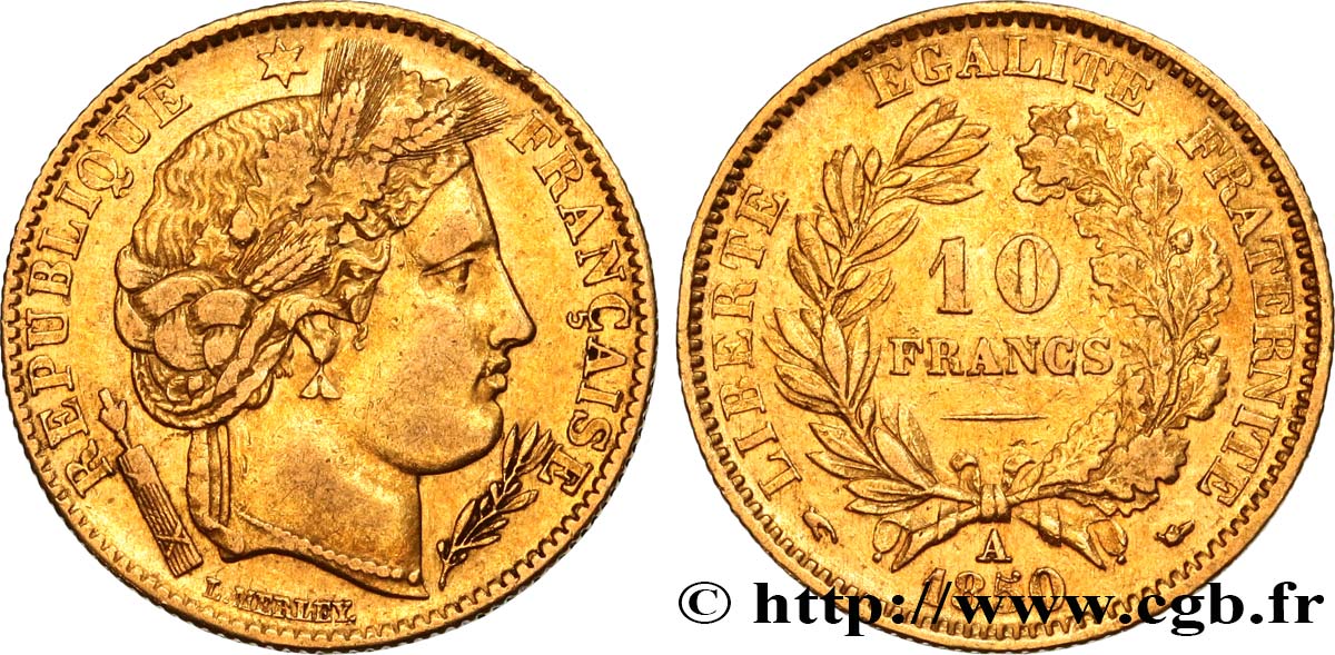 10 francs or Cérès, IIe République 1850 Paris F.504/1 TB35 