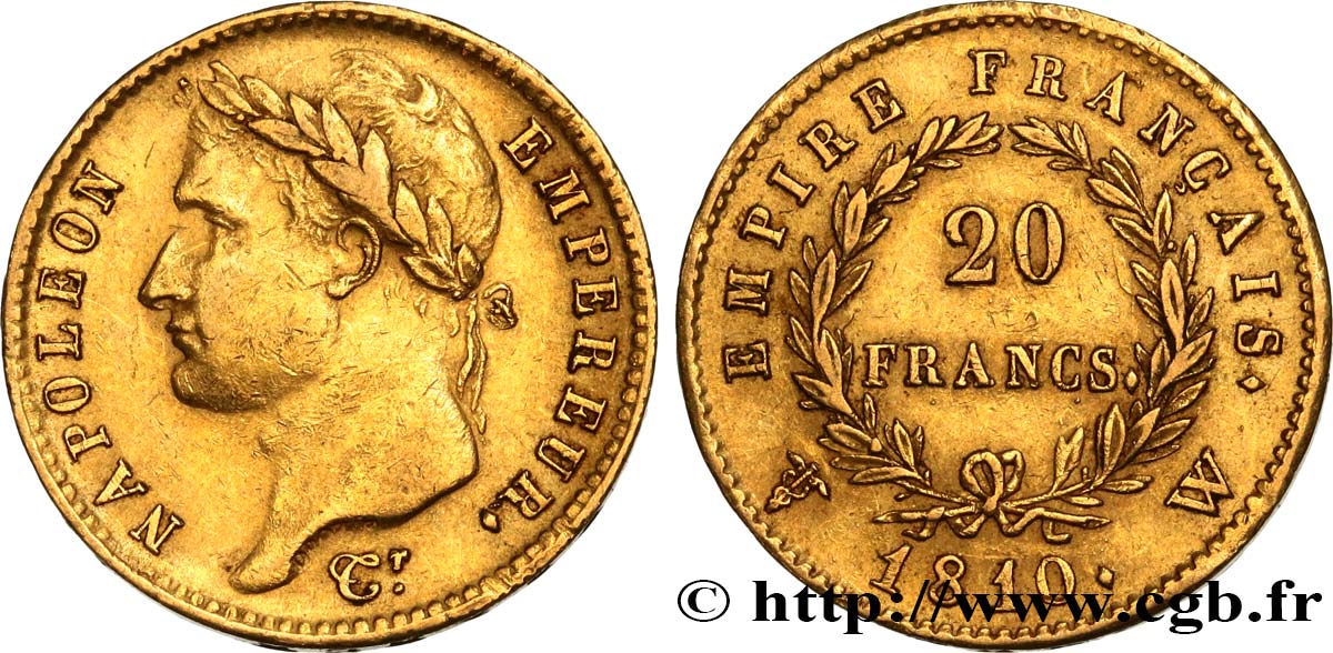 20 francs or Napoléon tête laurée, Empire français 1810 Lille F.516/15 MBC48 