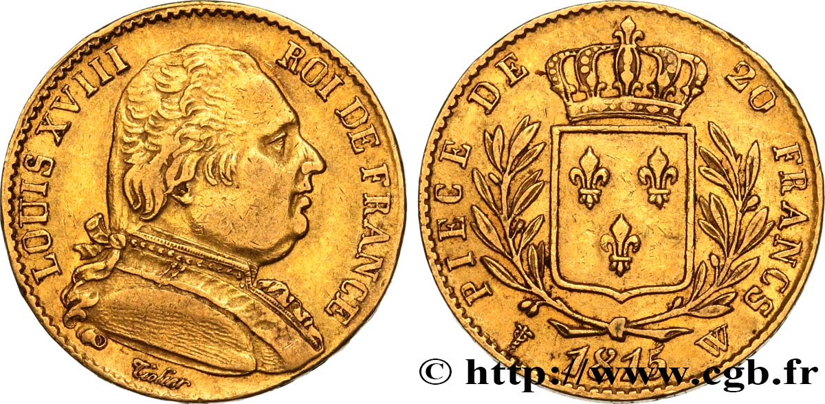 20 francs or Louis XVIII, buste habillé 1815 Lille F.517/18 SS45 