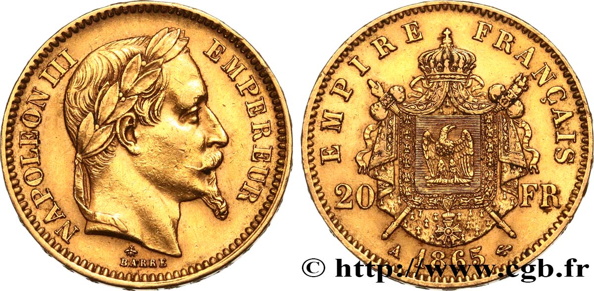 20 francs or Napoléon III, tête laurée 1865 Paris F.532/11 BB48 