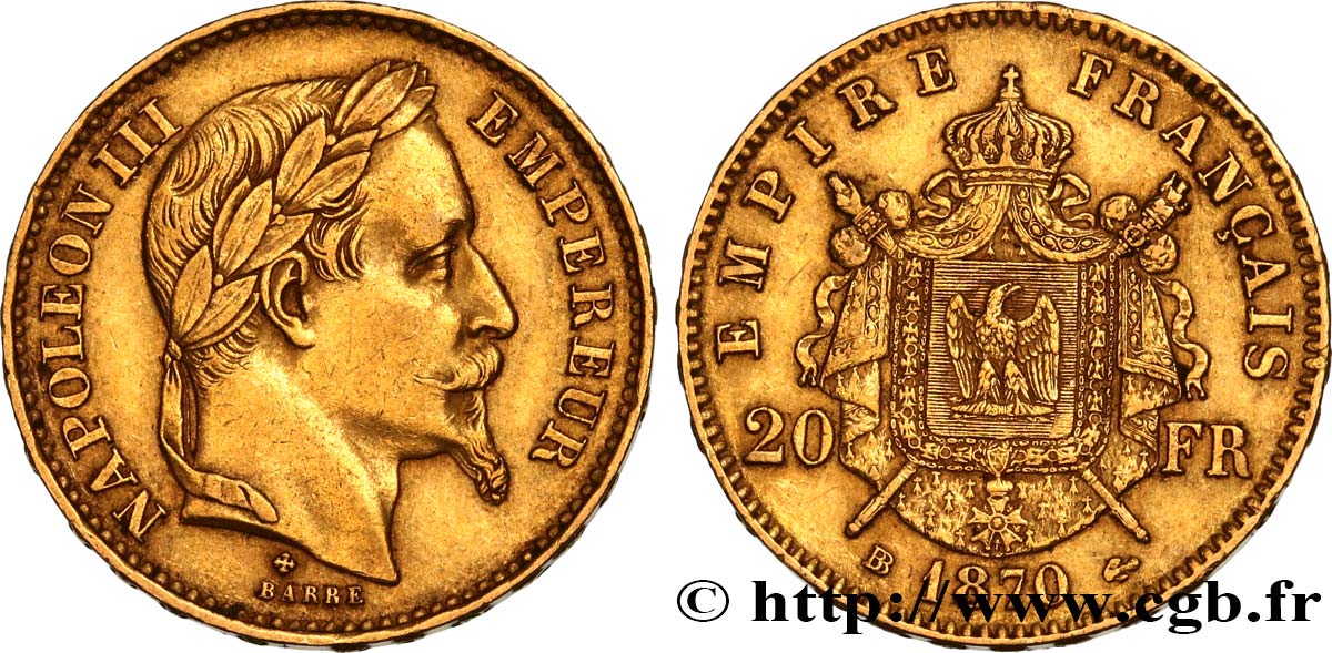 20 francs or Napoléon III, tête laurée 1870 Strasbourg F.532/24 TTB48 