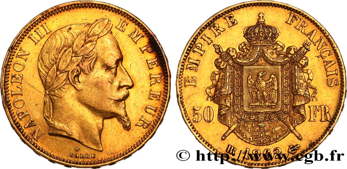 50 francs or Napoléon III, tête laurée 1862 Strasbourg F.548/2 MBC50 