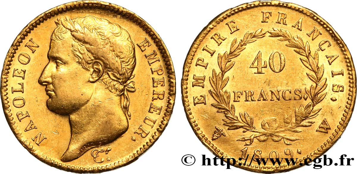 40 francs or Napoléon tête laurée, Empire français 1809 Lille F.541/3 EBC 