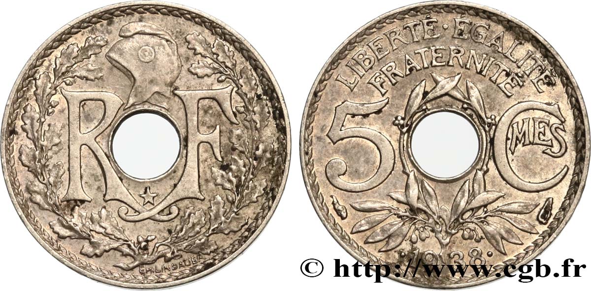 5 centimes Lindauer, maillechort, avec étoile 1938  F.123/1 TTB48 
