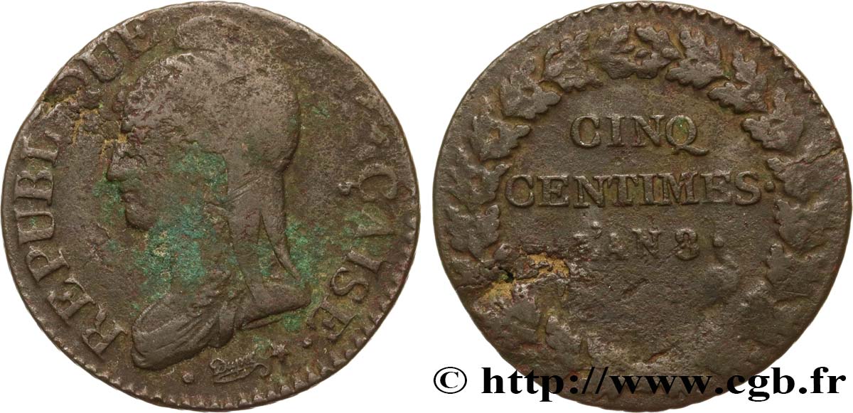 Cinq centimes Dupré, grand module 1800 Metz F.115/102 F 