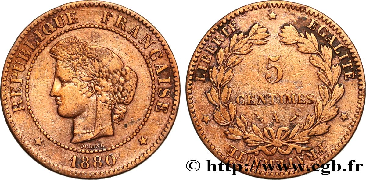 5 centimes Cérès 1880 Paris F.118/21 VF 