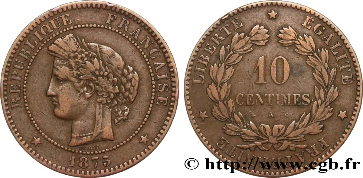 10 centimes Cérès 1875 Paris F.135/14 VF25 