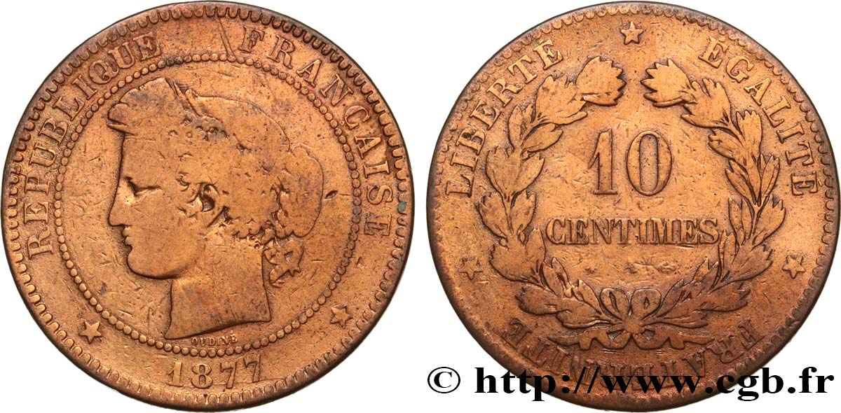 10 centimes Cérès 1877 Paris F.135/18 VG 