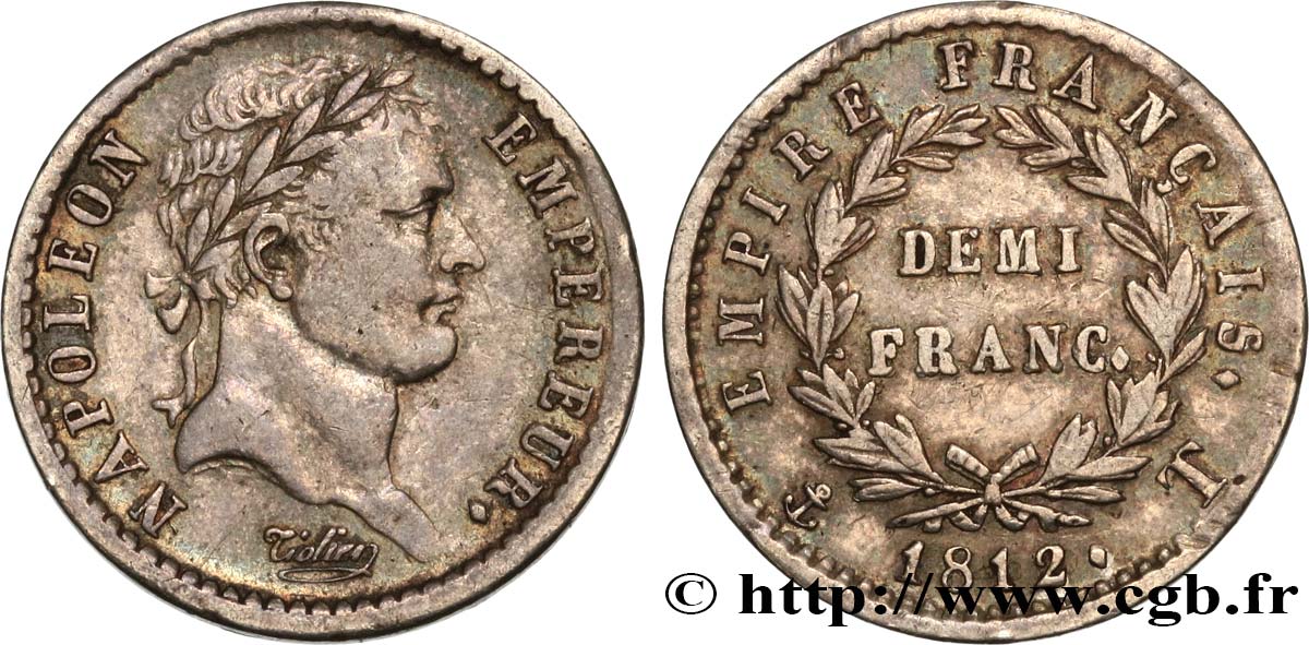 Demi-franc Napoléon Ier tête laurée, Empire français 1812 Nantes F.178/45 MBC42 
