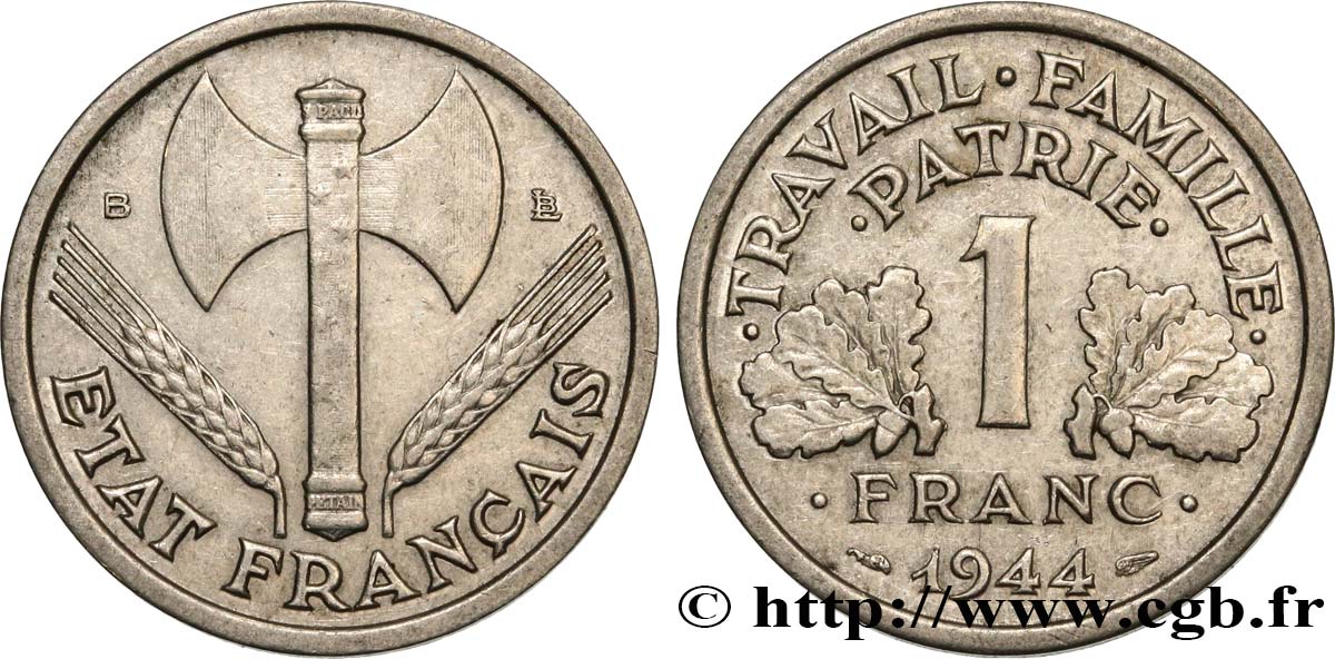 1 franc Francisque, légère 1944 Beaumont-Le-Roger F.223/6 BC35 