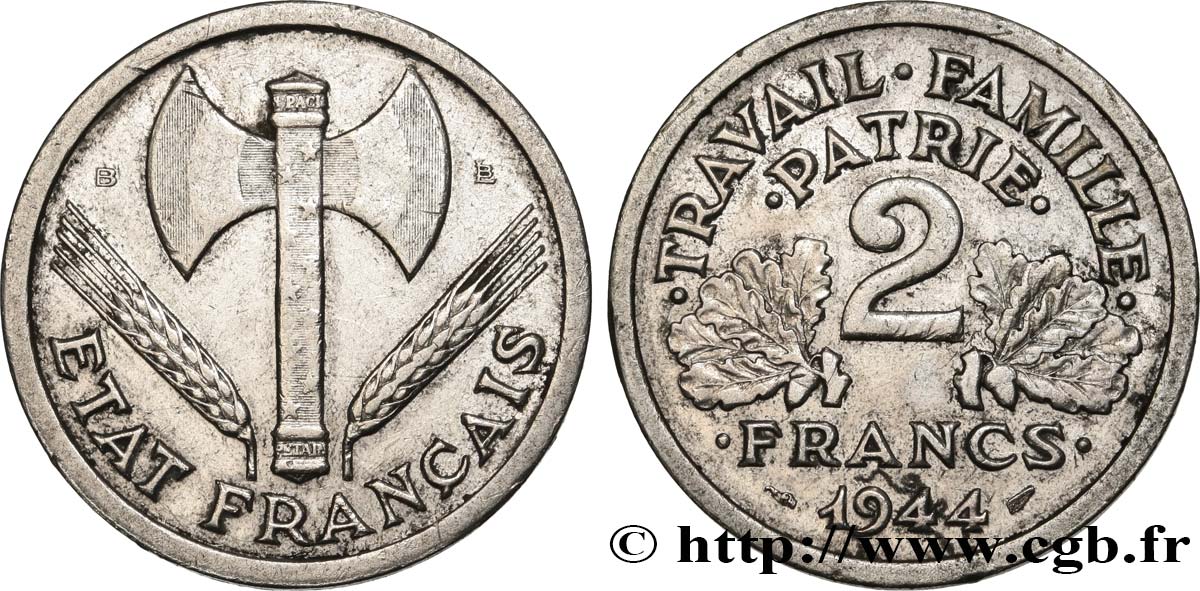 2 francs Francisque 1944 Beaumont-Le-Roger F.270/5 VF 