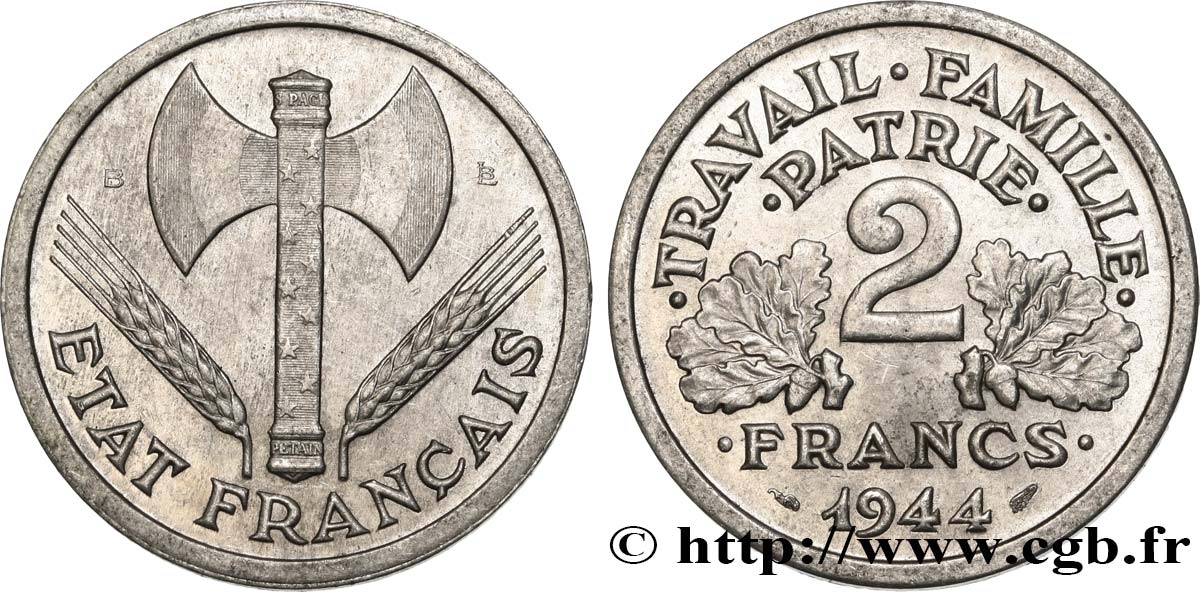 2 francs Francisque 1944 Beaumont-Le-Roger F.270/5 SUP55 