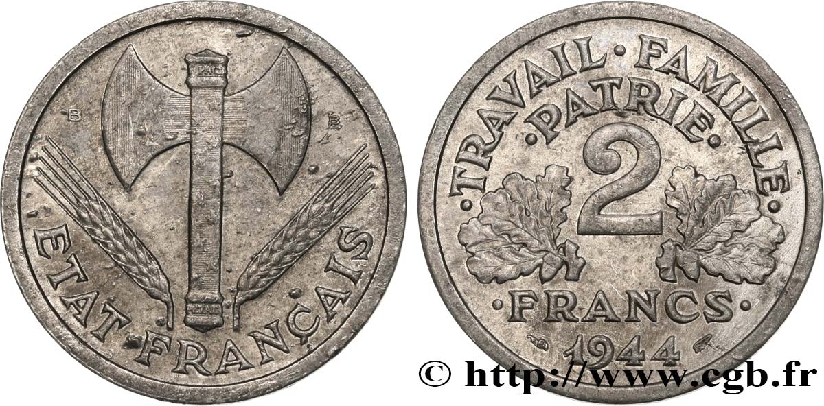 2 francs Francisque 1944 Beaumont-Le-Roger F.270/5 VF 