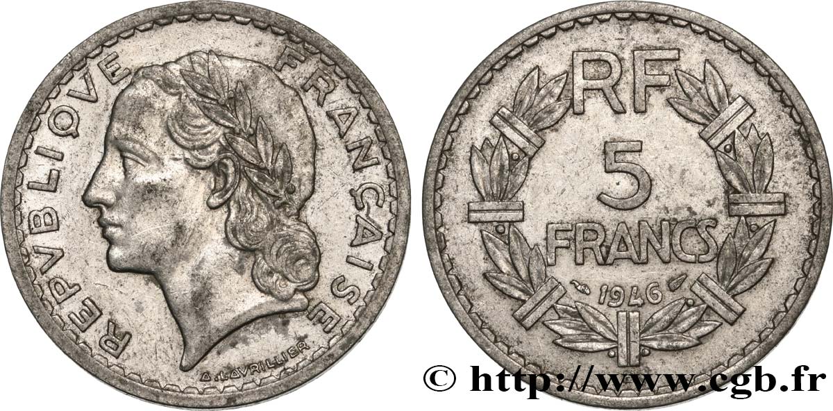 5 francs Lavrillier, aluminium 1946 Beaumont-Le-Roger F.339/7 TB35 