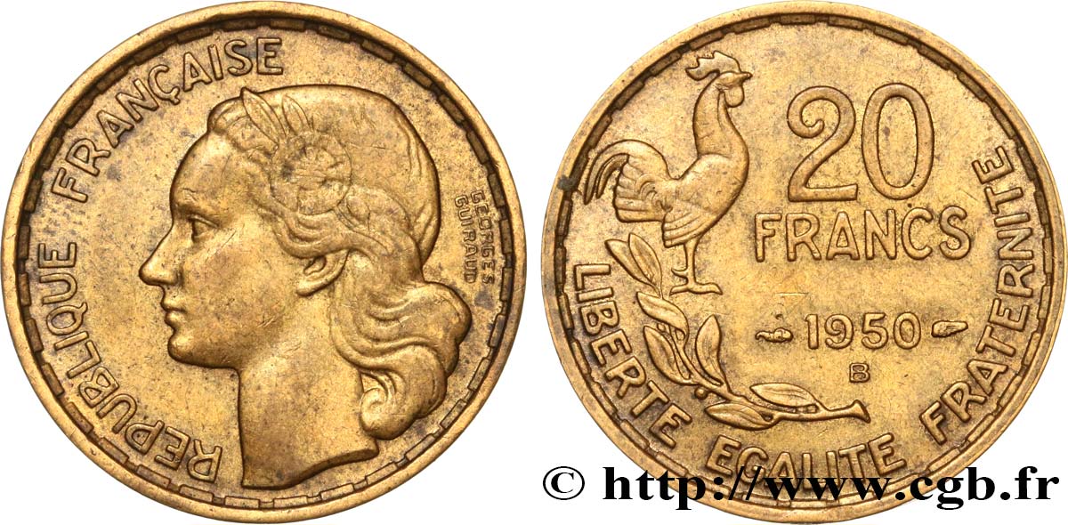20 francs Georges Guiraud, 3 faucilles 1950 Beaumont-Le-Roger F.401/2 MBC45 