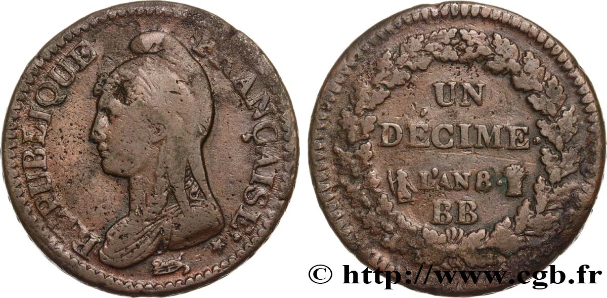 Un décime Dupré, grand module 1800 Strasbourg F.129/62 VF20 