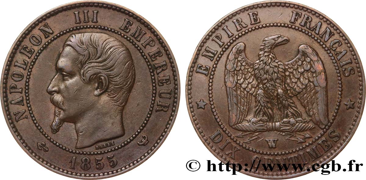 Dix centimes Napoléon III, tête nue 1855 Lille F.133/33 TTB48 