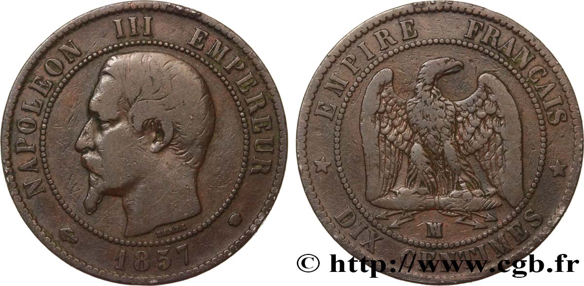 Dix centimes Napoléon III, tête nue 1857 Marseille F.133/45 MB20 