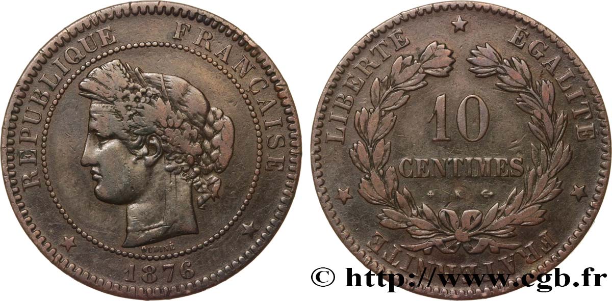10 centimes Cérès 1876 Bordeaux F.135/17 TB20 