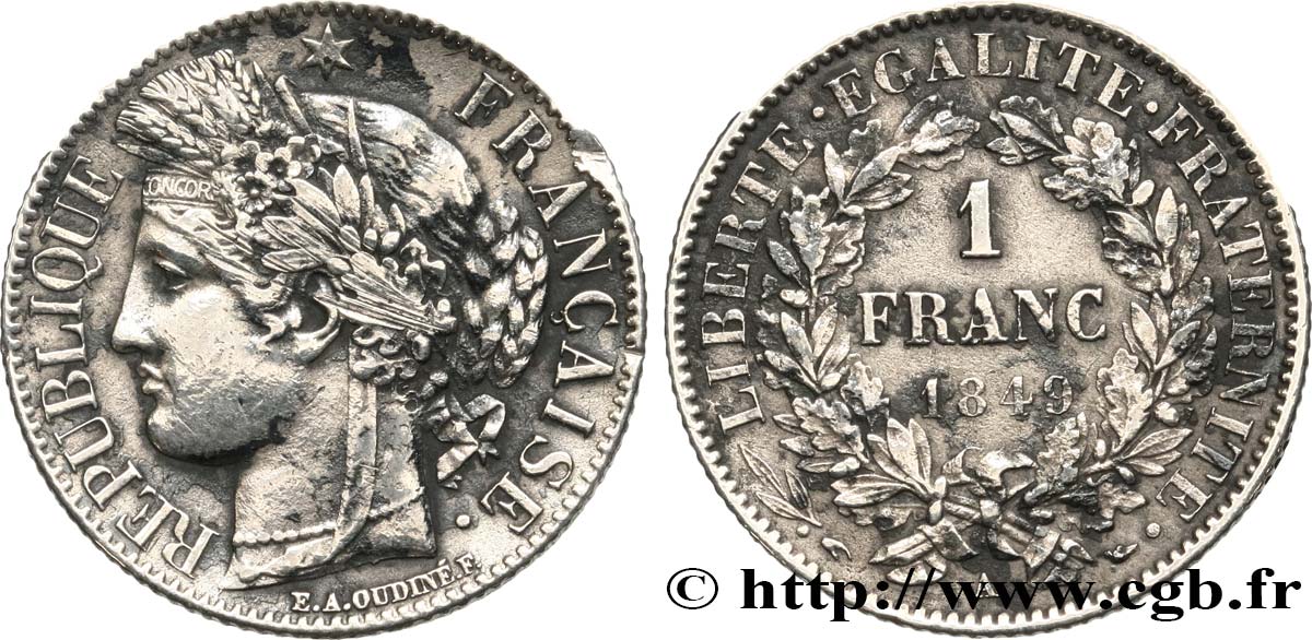 1 franc Cérès, IIe République 1849 Paris F.211/1 S 