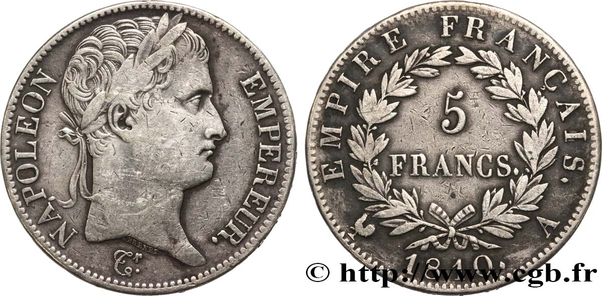 5 francs Napoléon Empereur, Empire français 1810 Paris F.307/14 TB30 