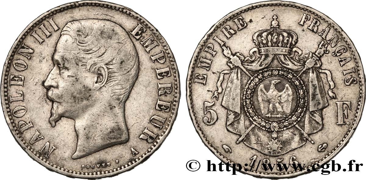 5 francs Napoléon III, tête nue 1856 Paris F.330/6 TB30 