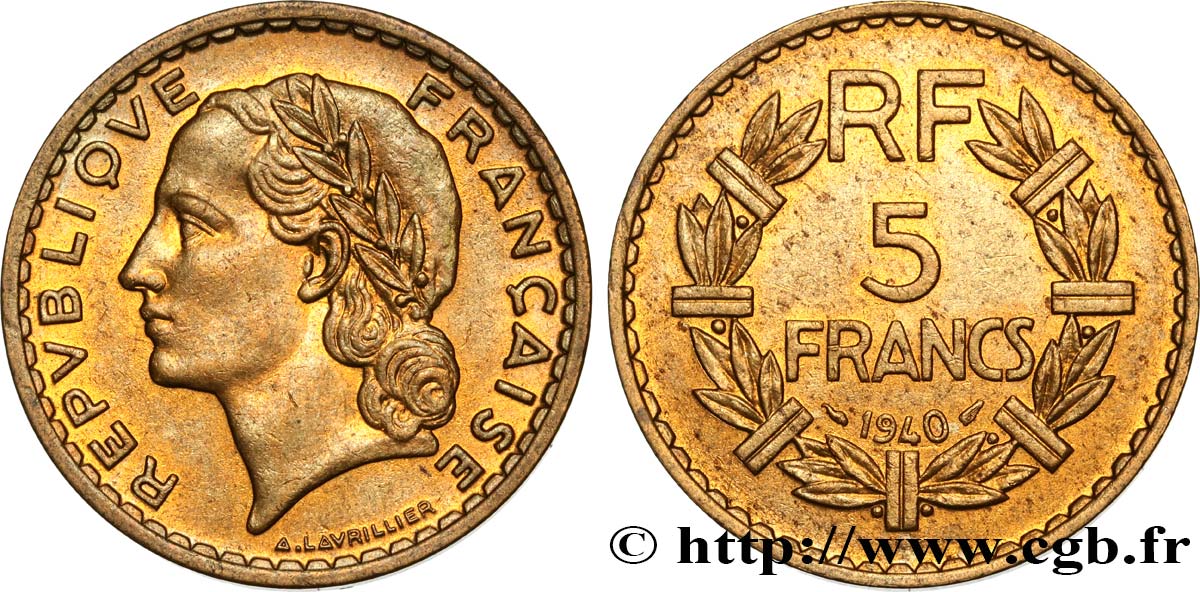 5 francs Lavrillier, bronze-aluminium 1940  F.337/4 MBC52 